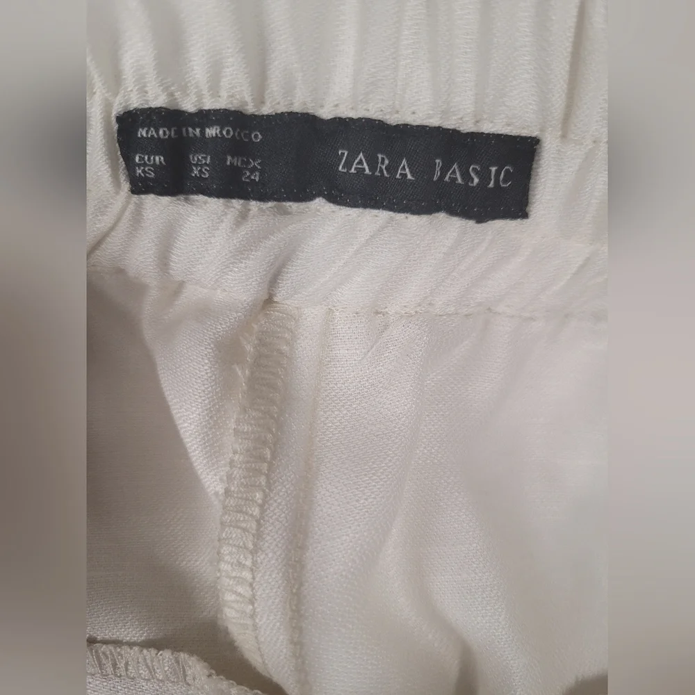 Zara Basic White Lyocell Linen Blend Pants XS
